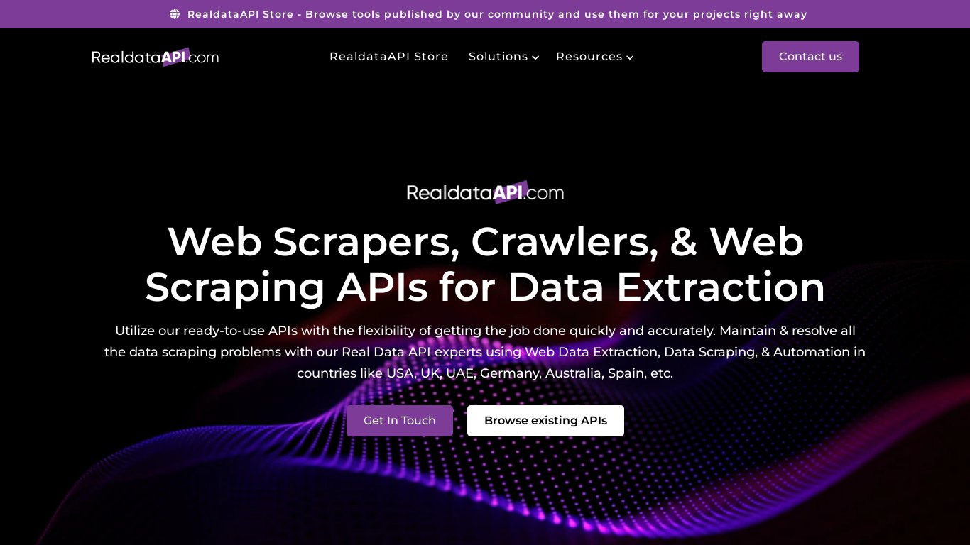 RealdataAPI Landing page