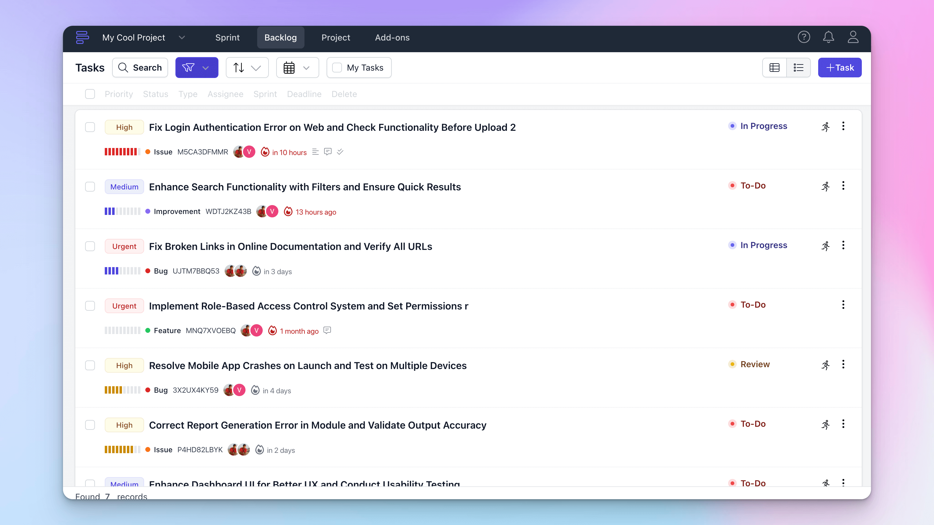 EnkiTask.com Backlog View