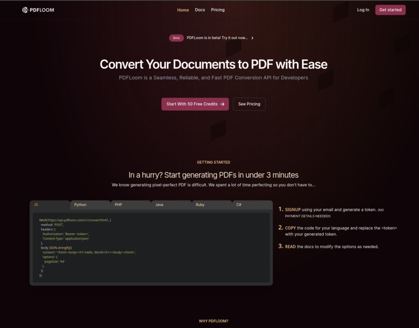 PDFLoom Landing Page