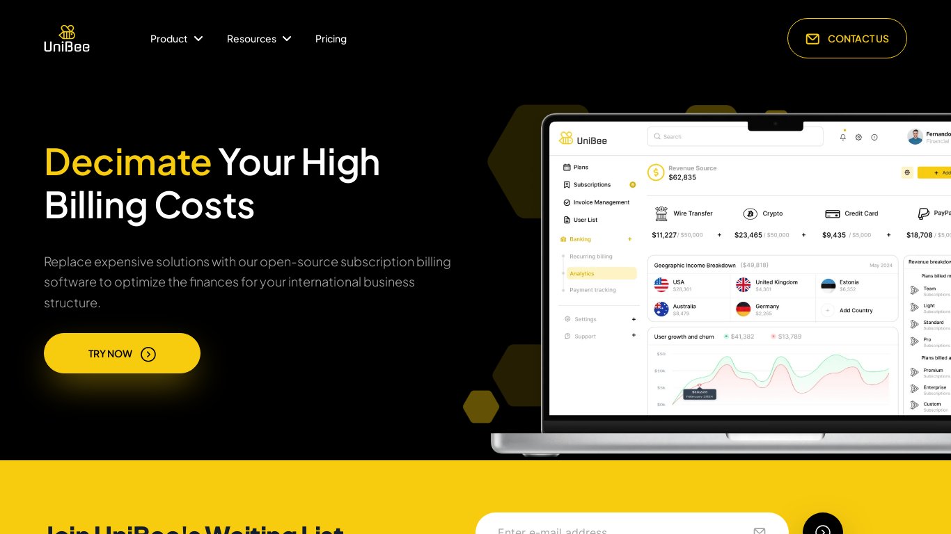 UniBee.dev Landing page