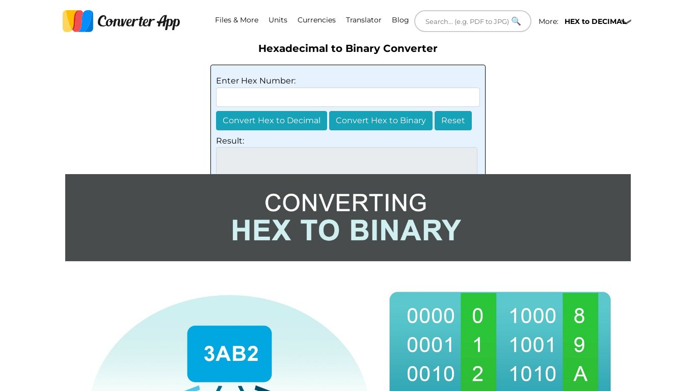 Hex 2 Binary Landing page