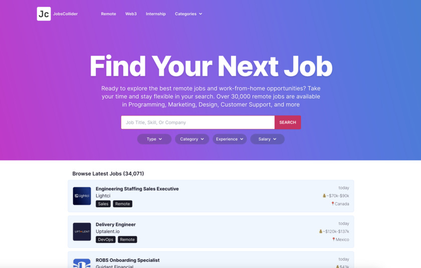 JobsCollider Latest Remote, Web3, Internship jobs