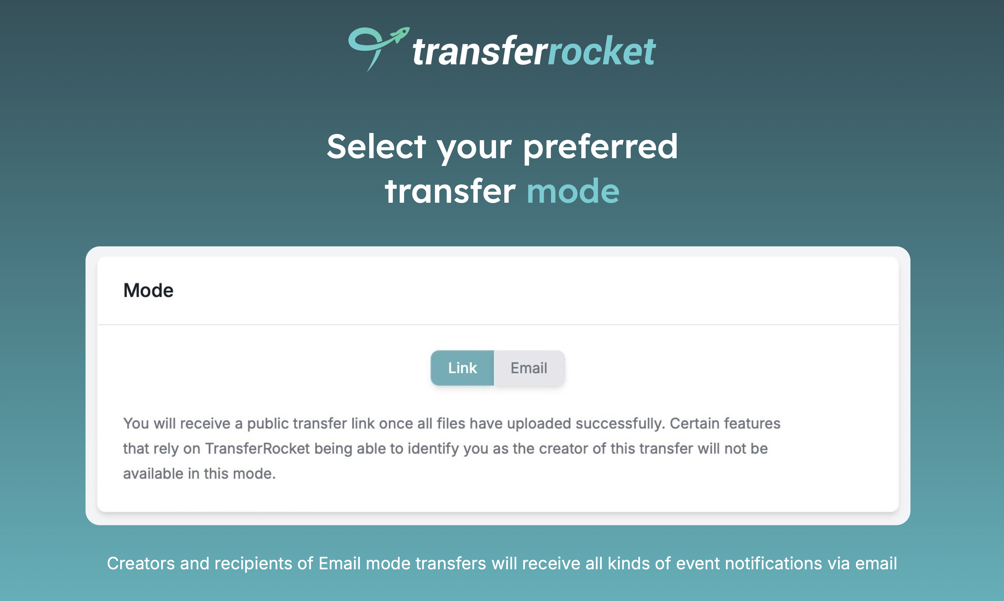 TransferRocket.io Select your preferred transfer mode.