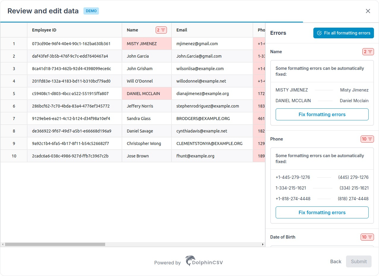 DolphinCSV 1-click validation & correction