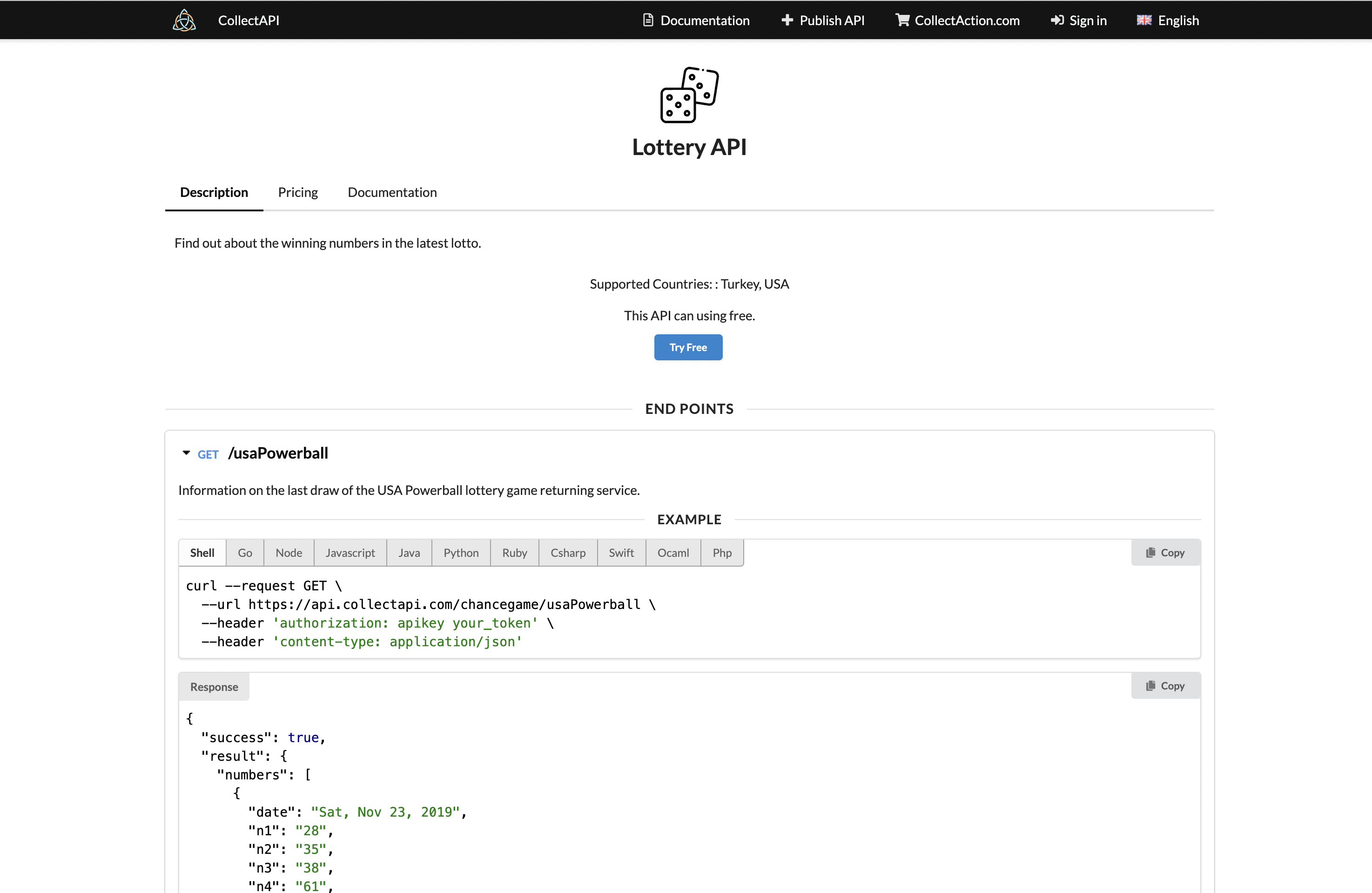 CollectAPI product page
