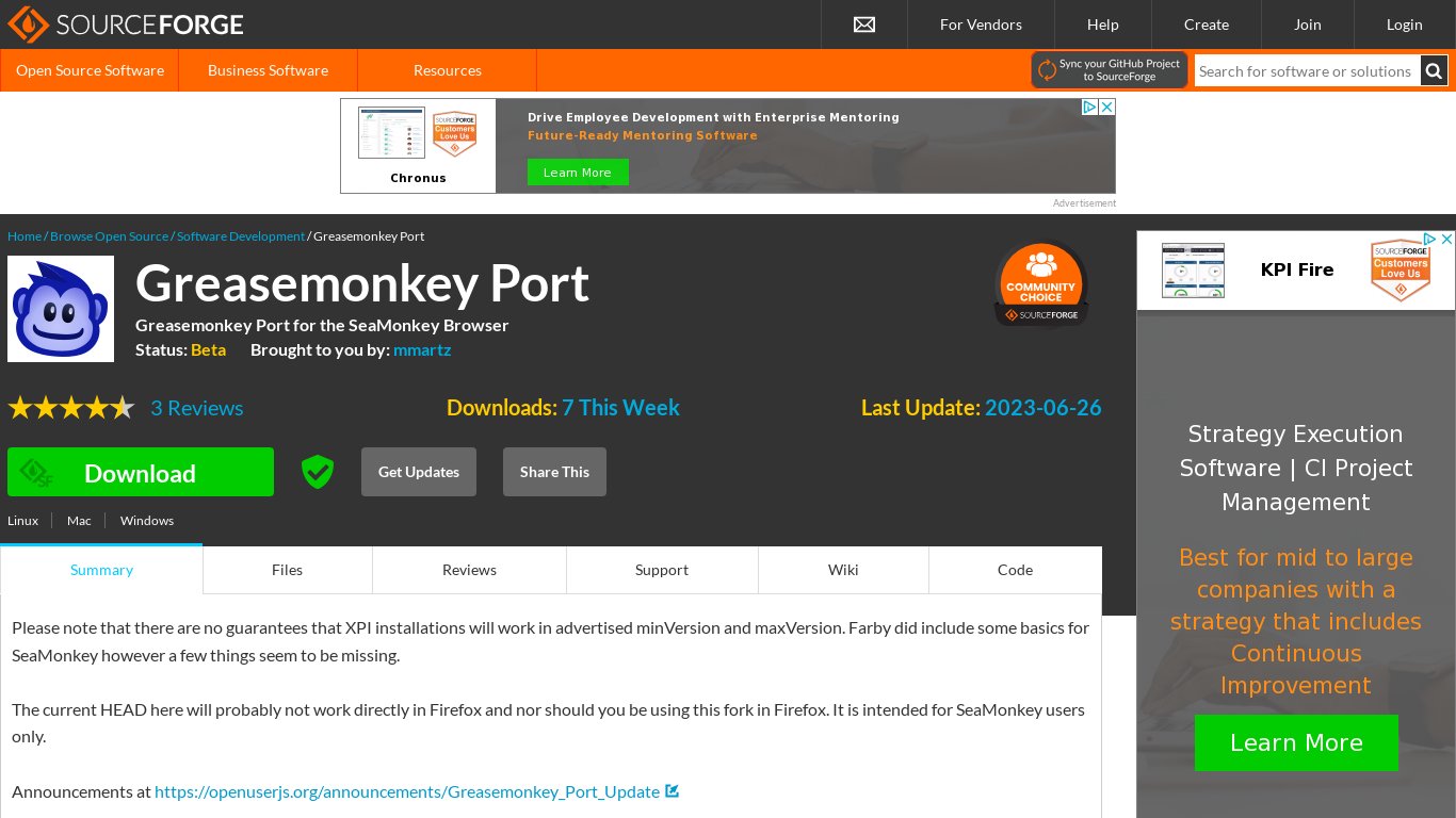 Greasemonkey Port Landing page