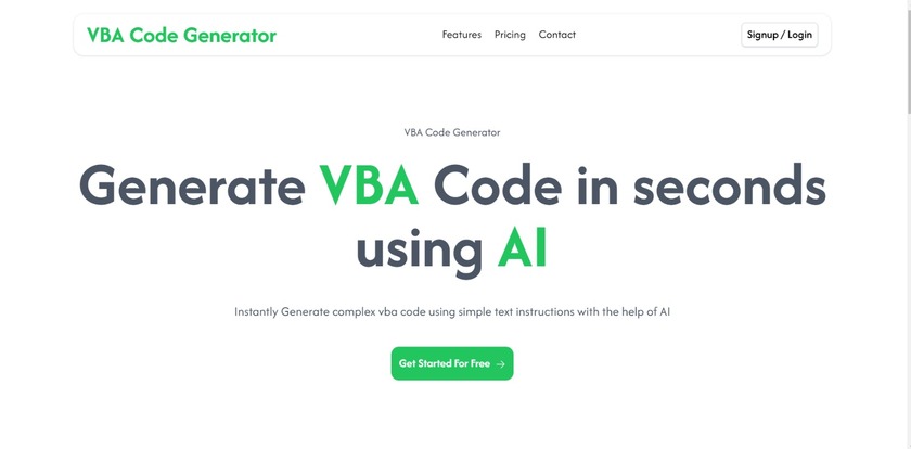 VBA Code Generator Landing Page