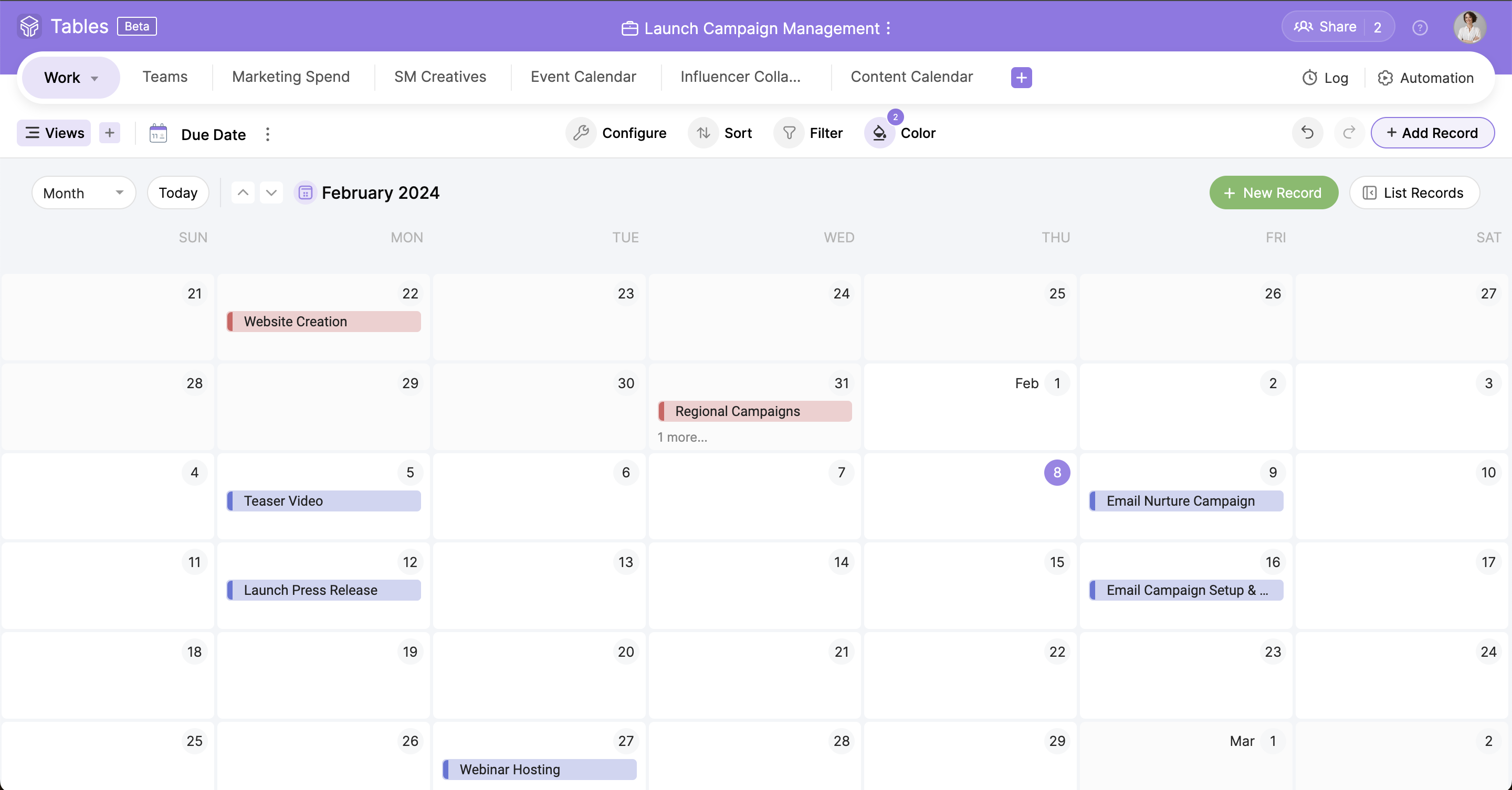Zoho Tables Stay on top of your schedule and eliminate overdues with the Calendar view.