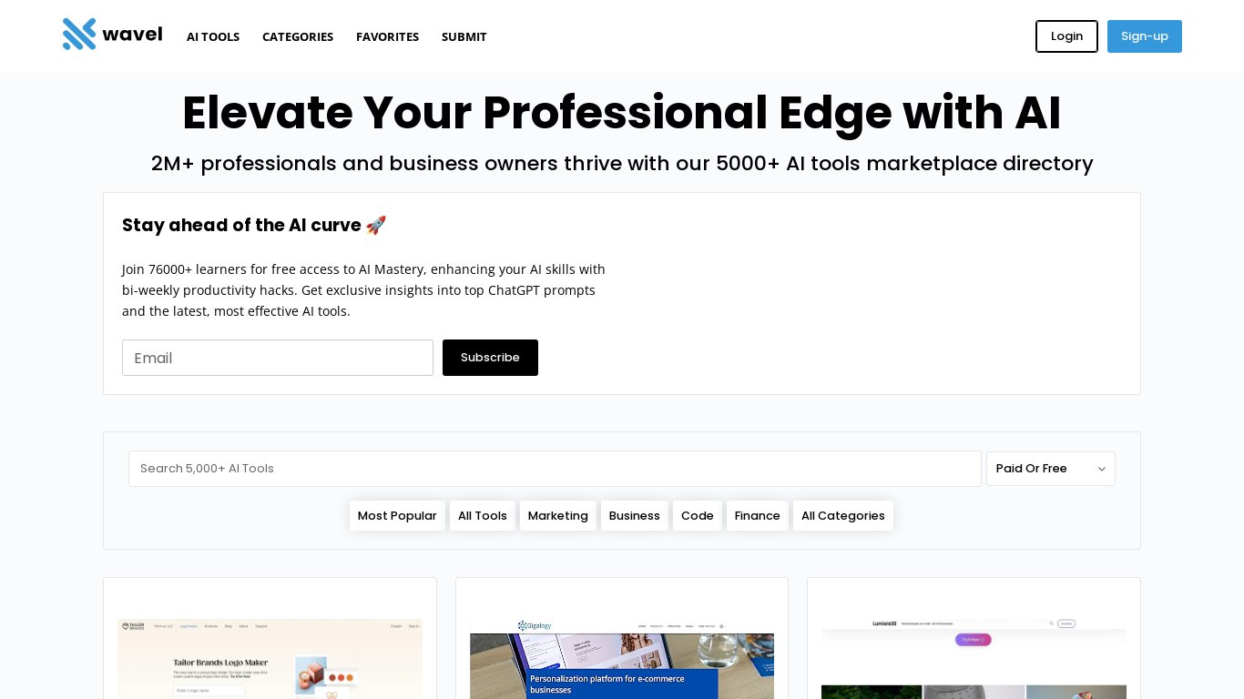 Wavel.io Landing page