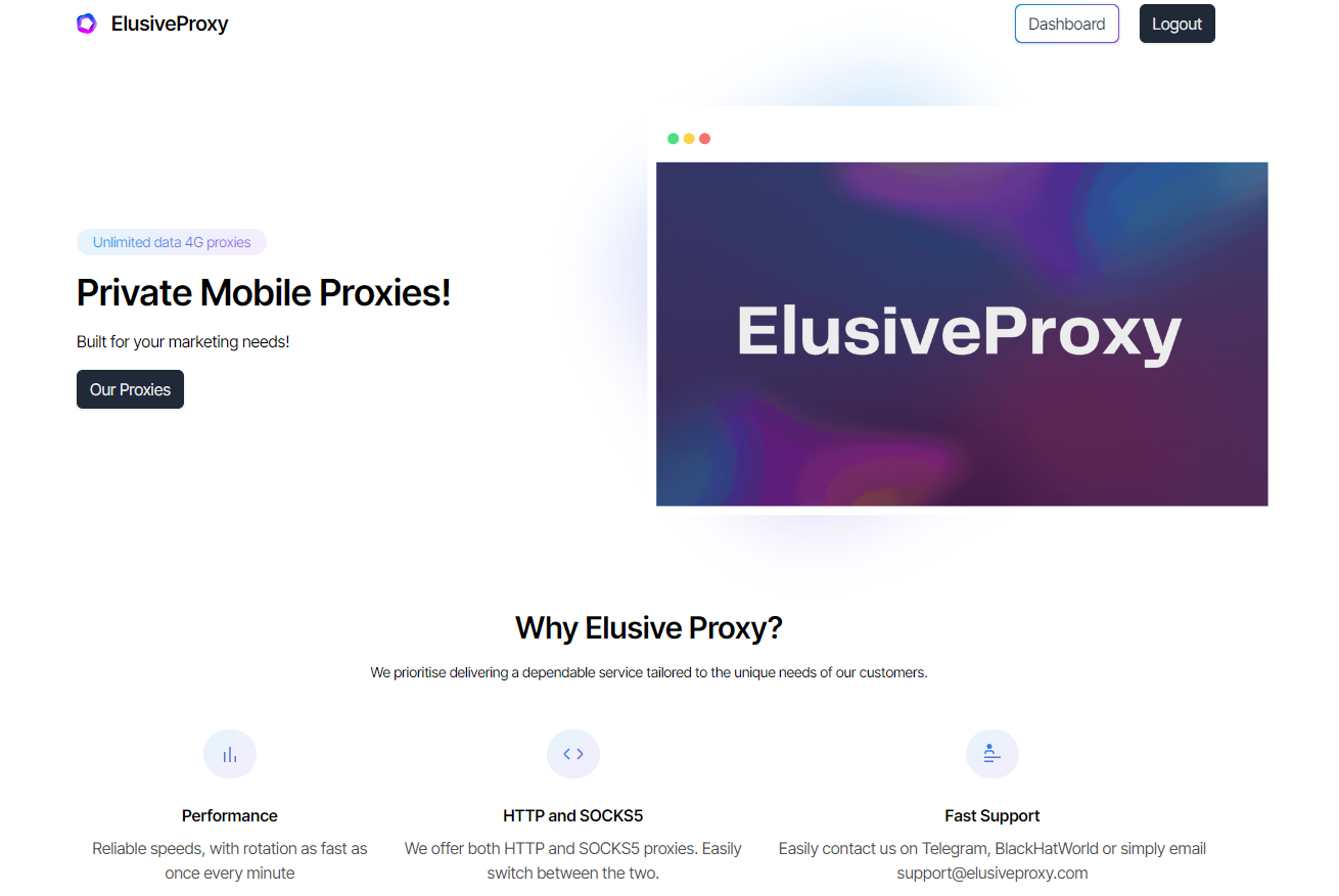 ElusiveProxy Landing Page