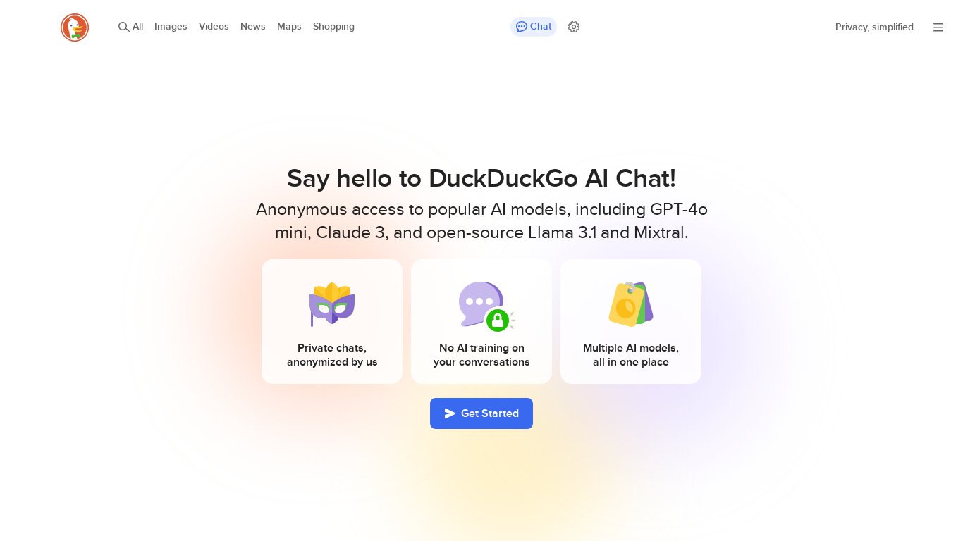 DuckDuckGo AI Chat Landing page