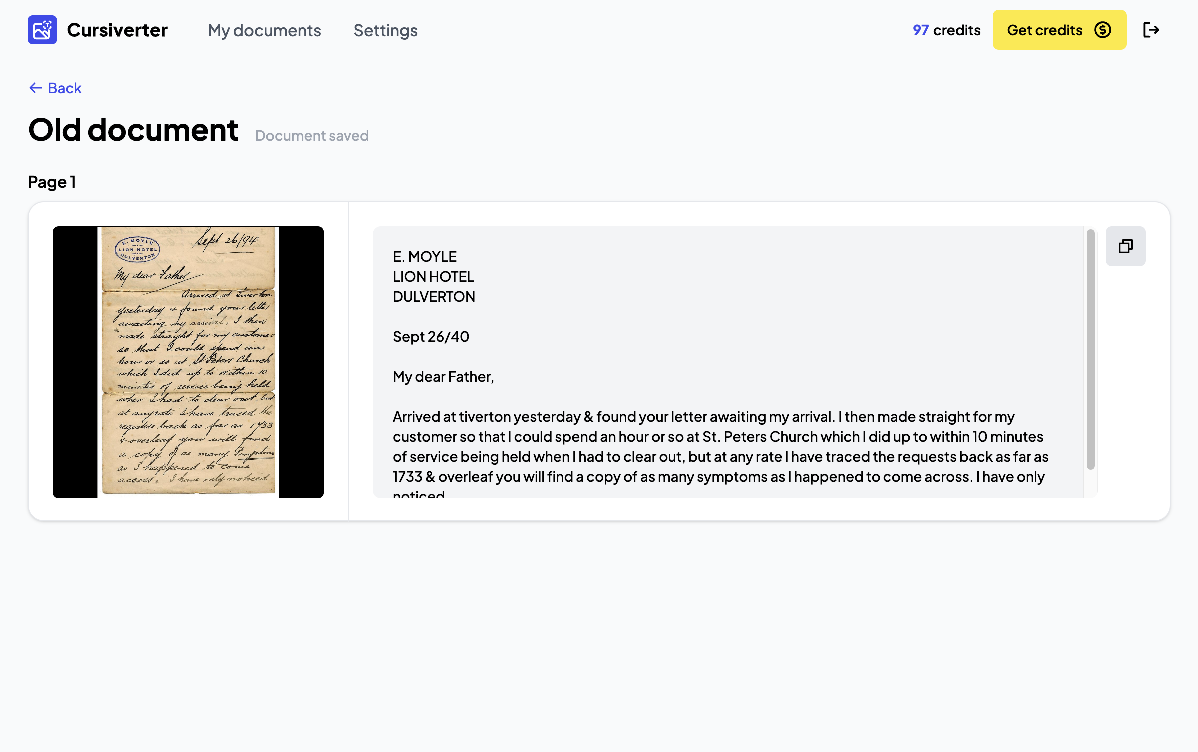 Cursiverter Document translated