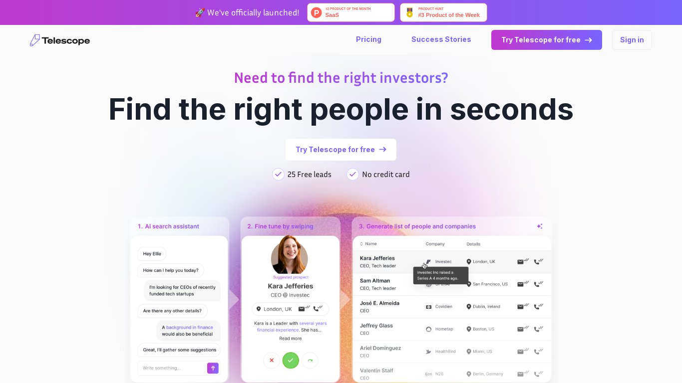 TryTelescope.ai Landing page