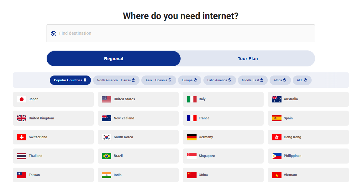 World eSIM Popular countries
