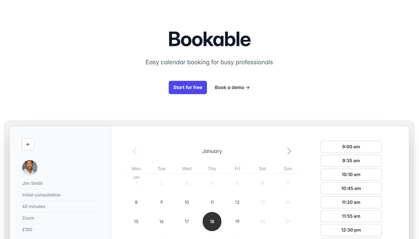 Bookable Landing Page