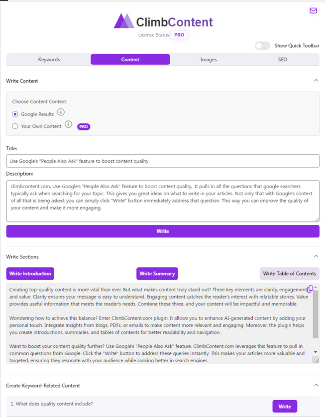 ClimbContent Landing Page