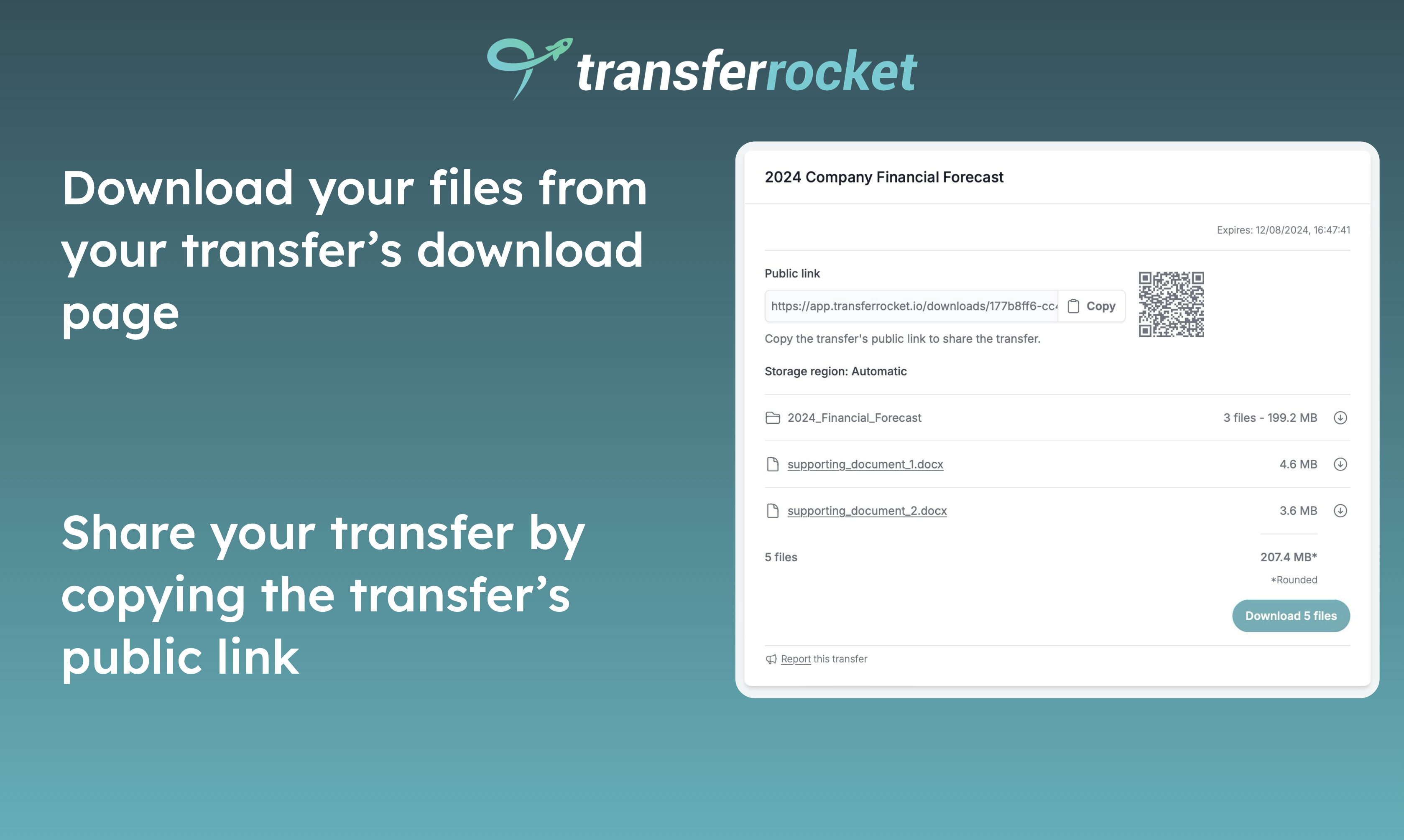 TransferRocket.io Download your files from your transfer's download page. Share your transfer by copying the transfer's public link.