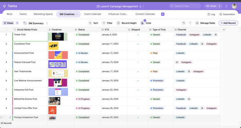 Zoho Tables Landing Page