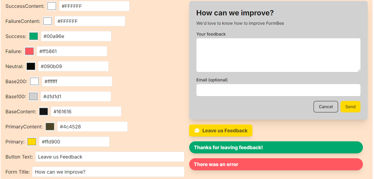 tryFormBee.com Configuration
