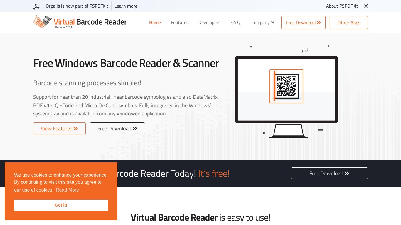 Virtual Barcode Reader Landing page