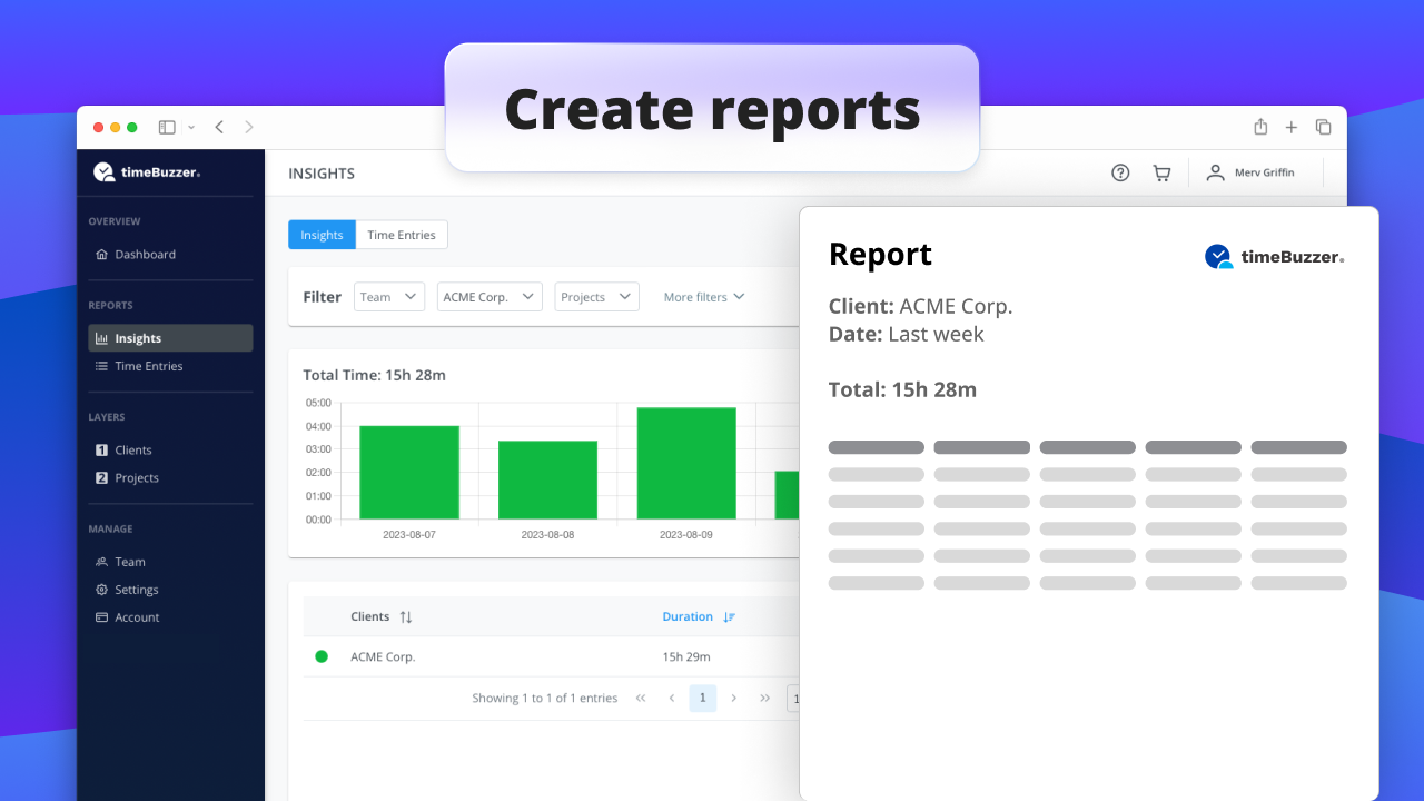 timeBuzzer Create reports