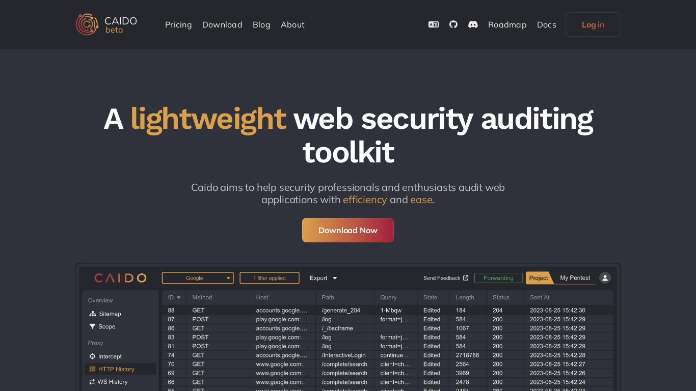 Caido Landing page