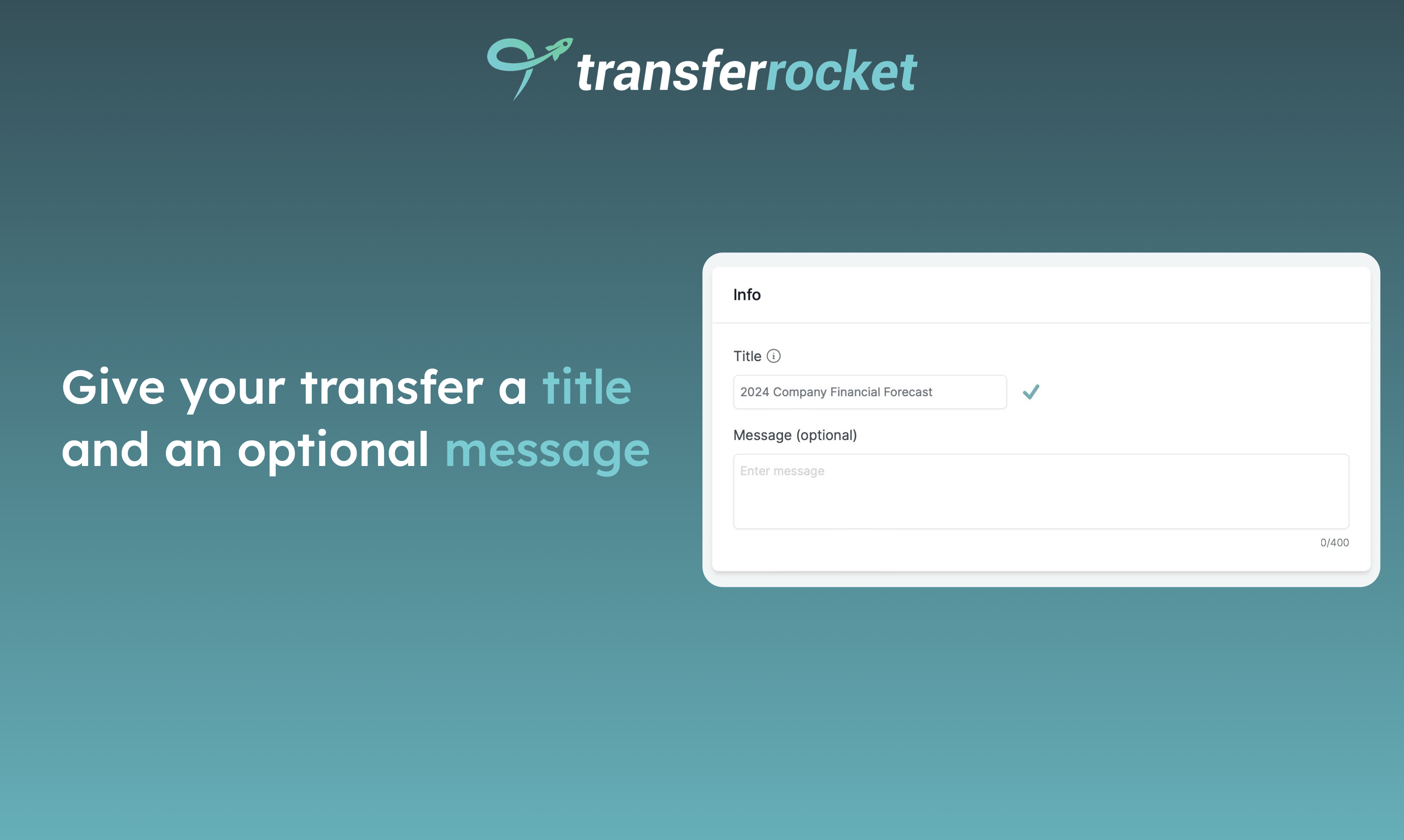 TransferRocket.io Give your transfer a title and an optional message