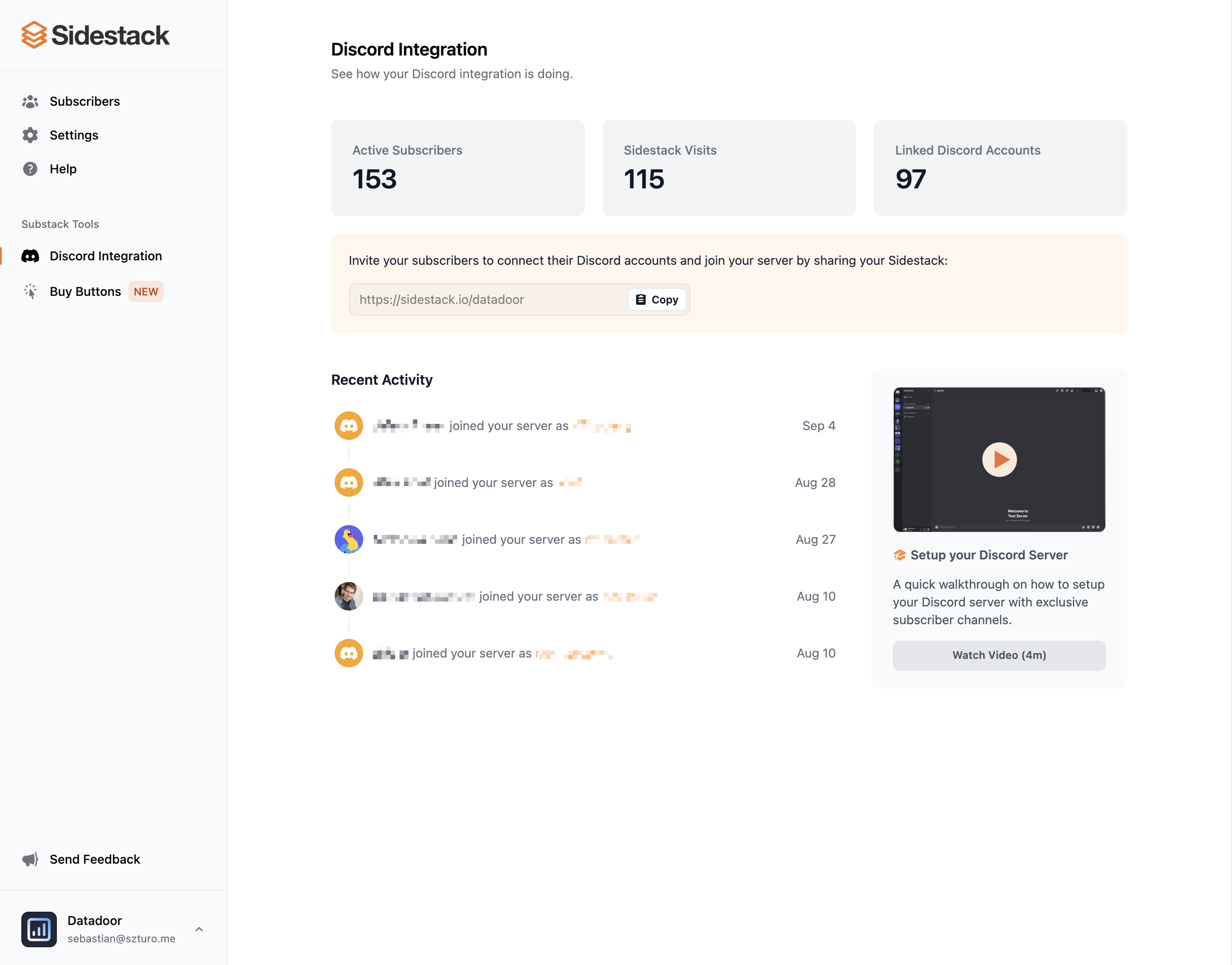 Sidestack.io Sidestack Dashboard