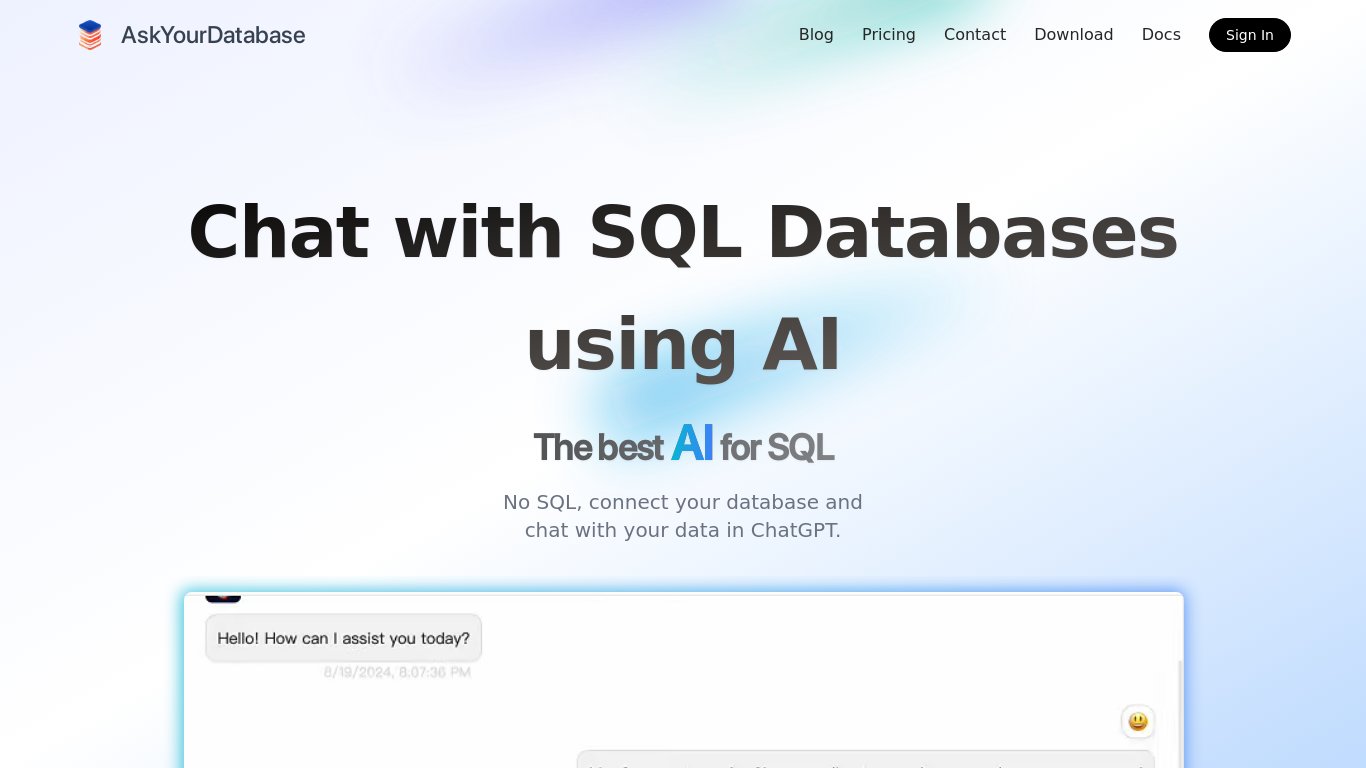 AskYourDatabase Desktop Landing page