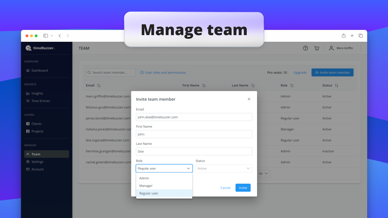 timeBuzzer Manage team