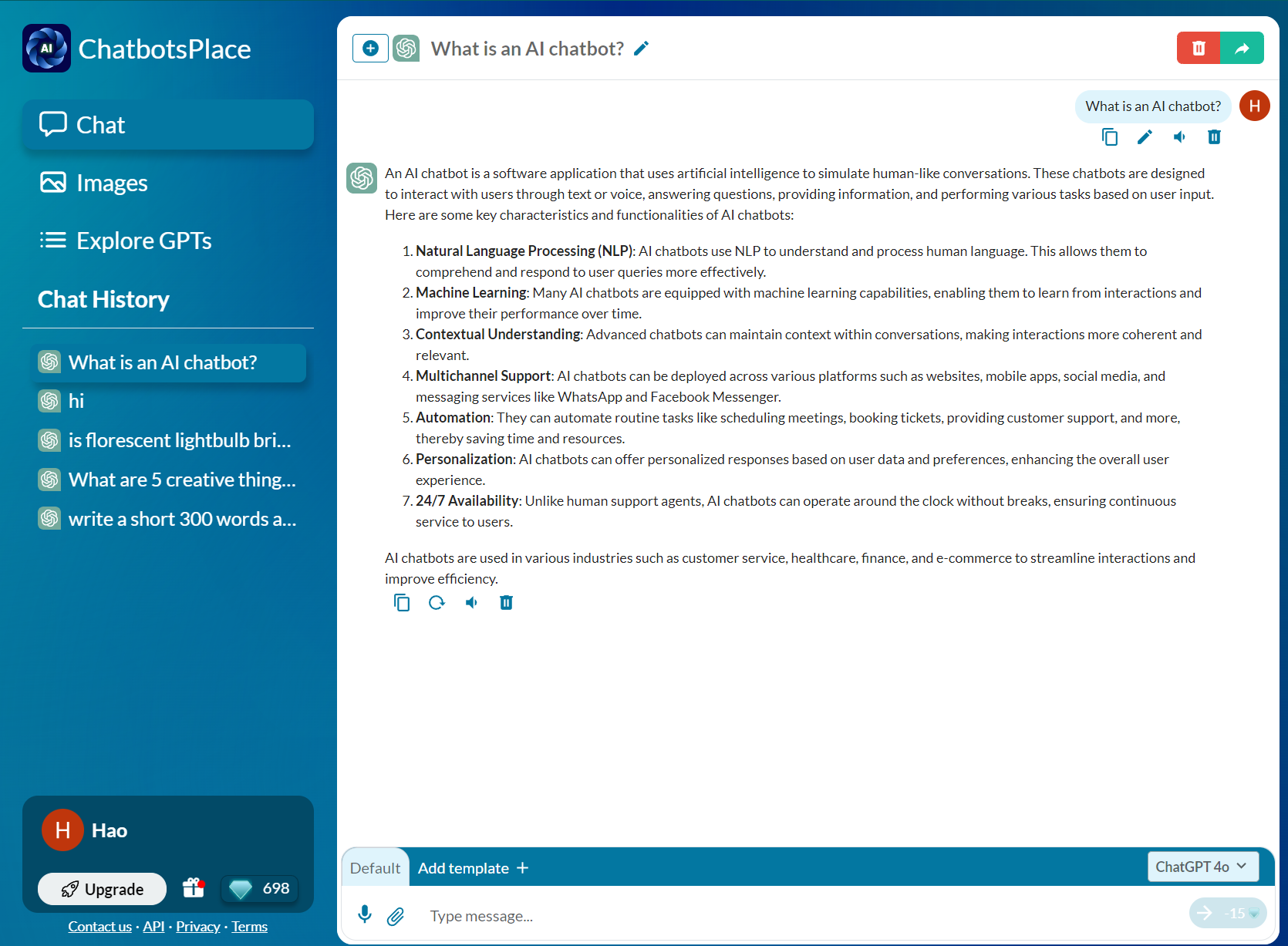 ChatbotsPlace Chat UI