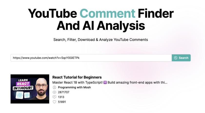 Youtube Comment Finder Landing Page