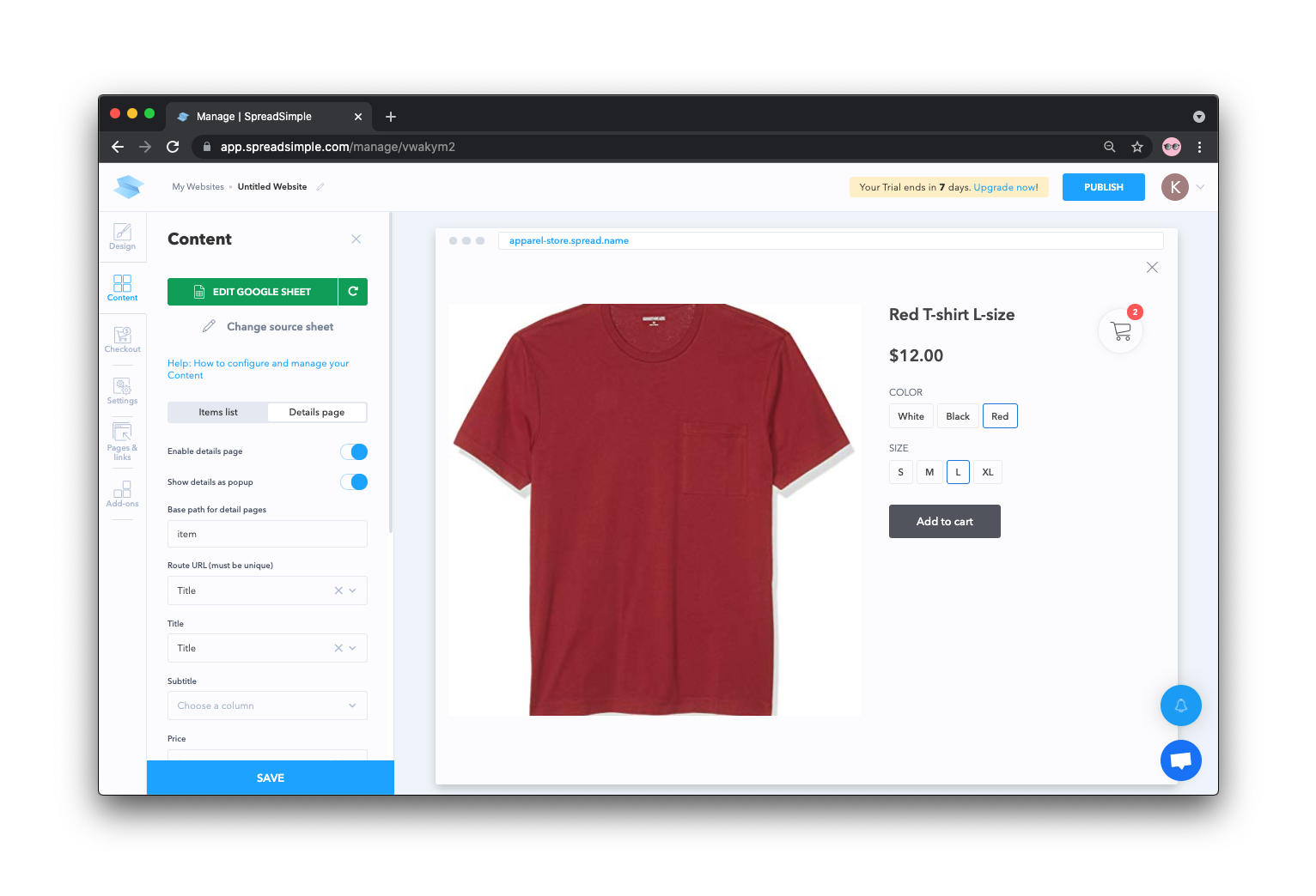 SpreadSimple Details page