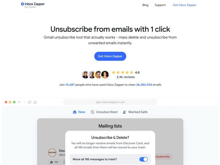 Inbox Zapper Email mass unsubscribe and mass delete tool