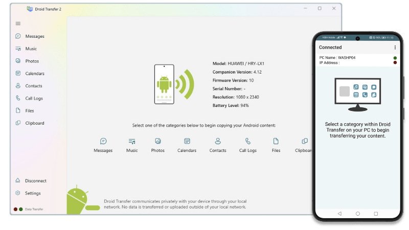 Droid Transfer Connecting Android to PC