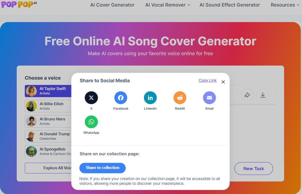 PopPop AI Song Cover Download or share the AI song cover