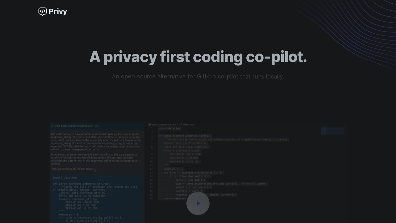 Privy Coding Assistant Landing page