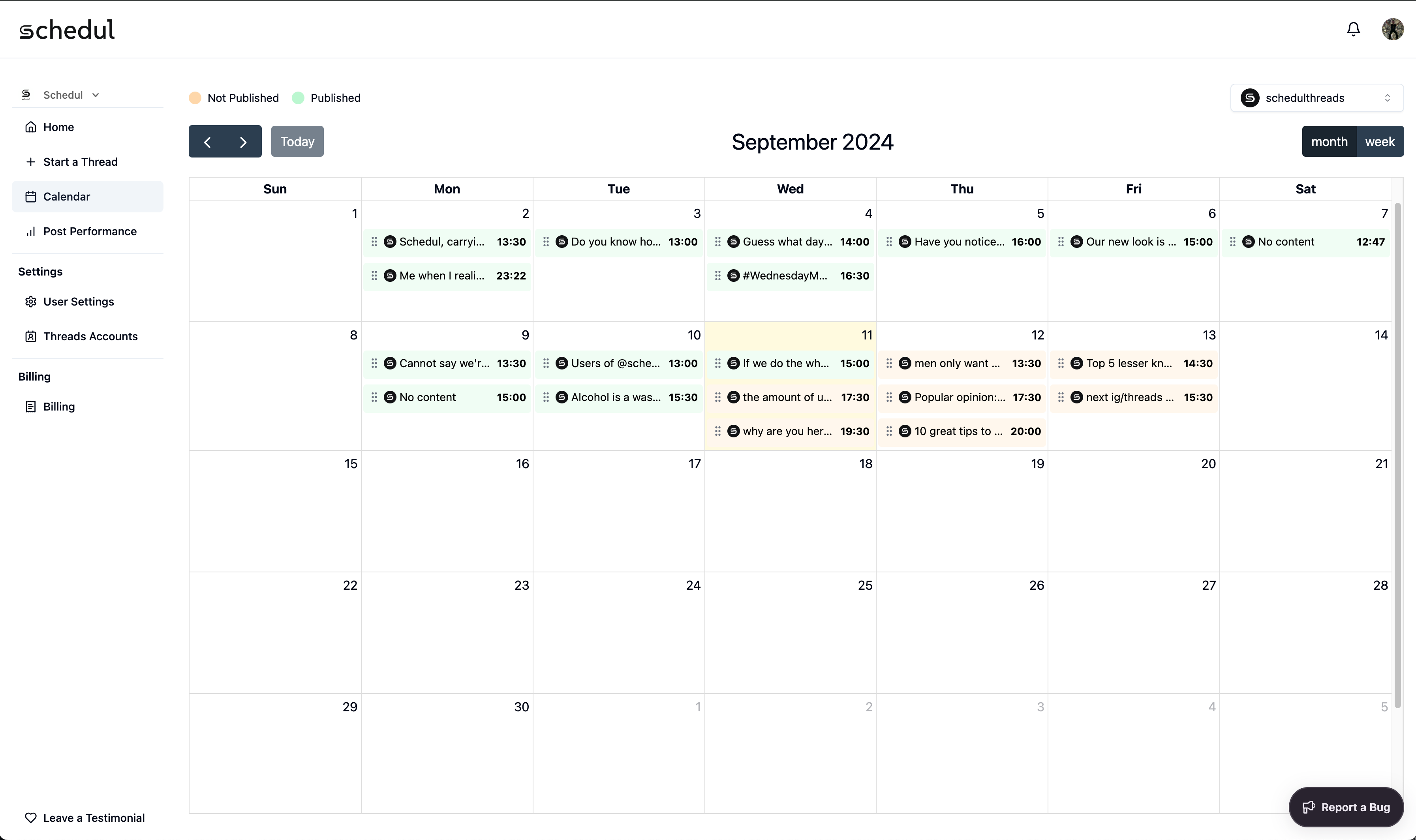 Schedul Threads Calendar
