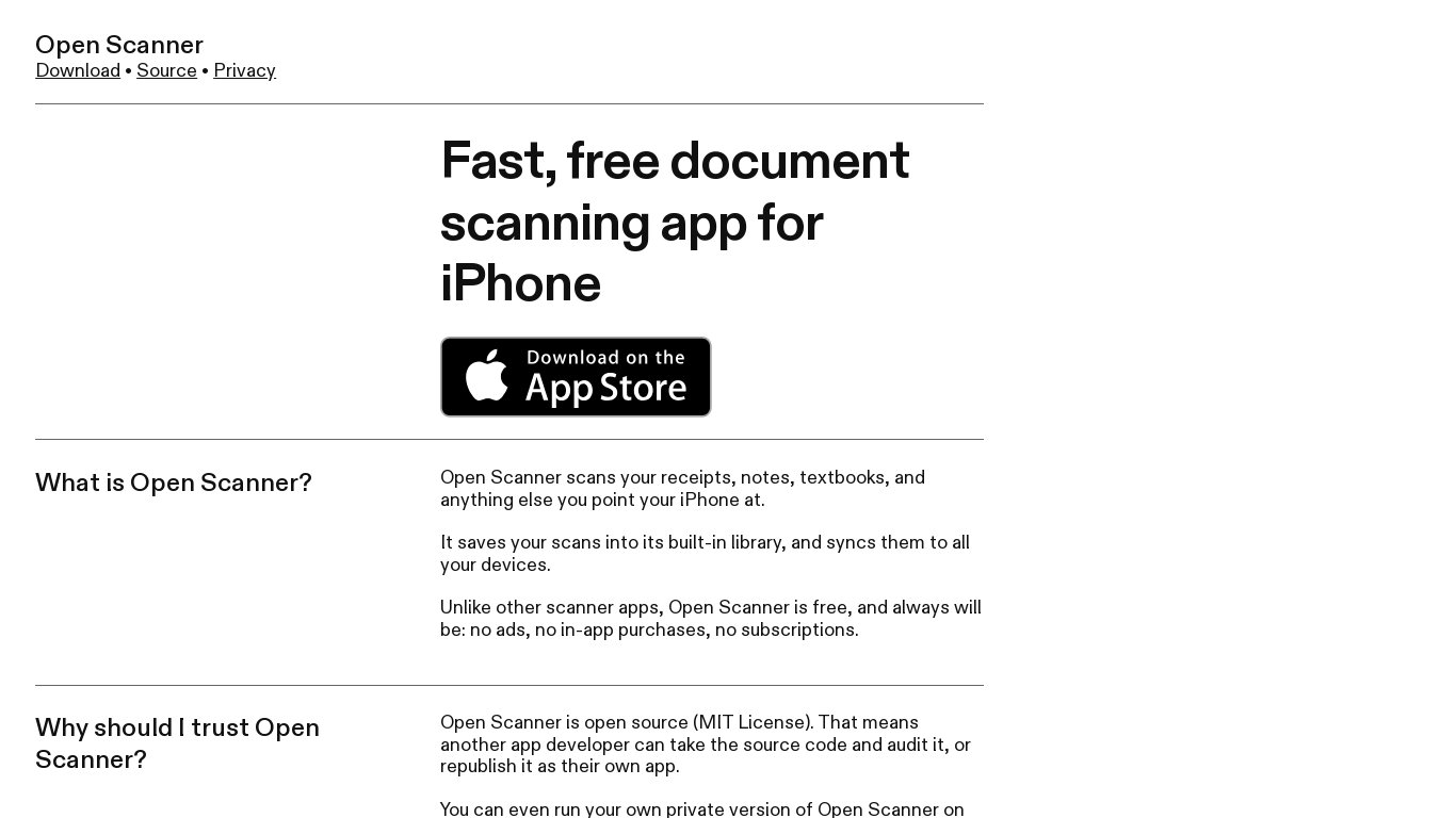 Open Scanner Landing page