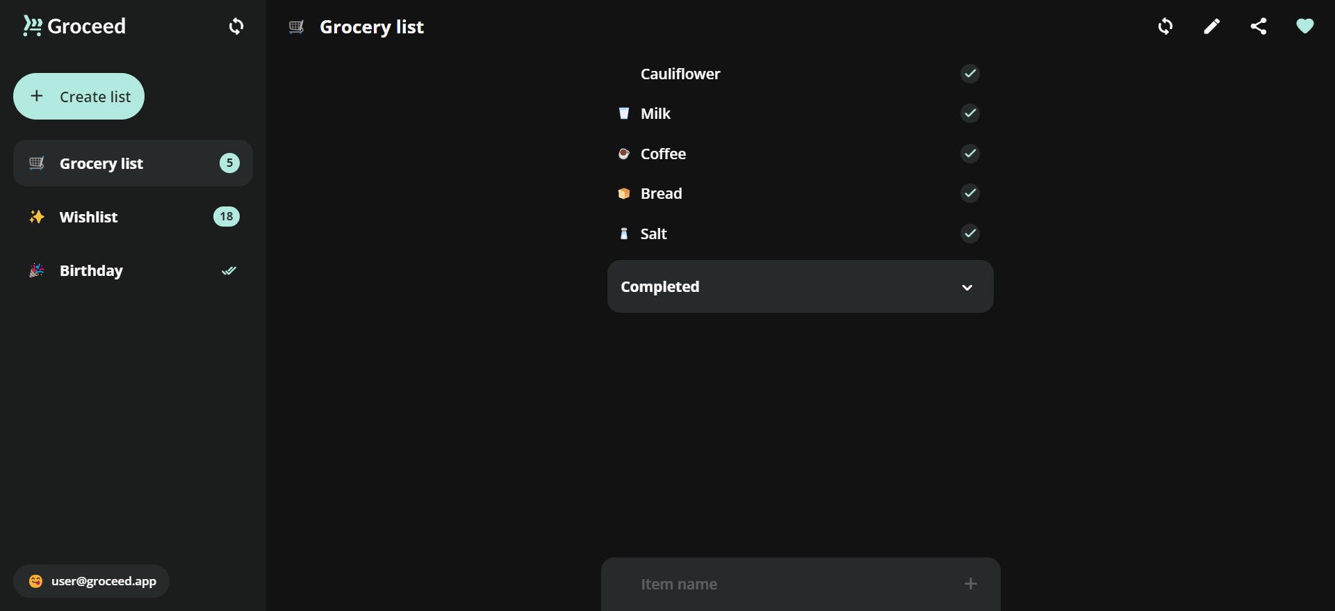 Groceed Dark theme