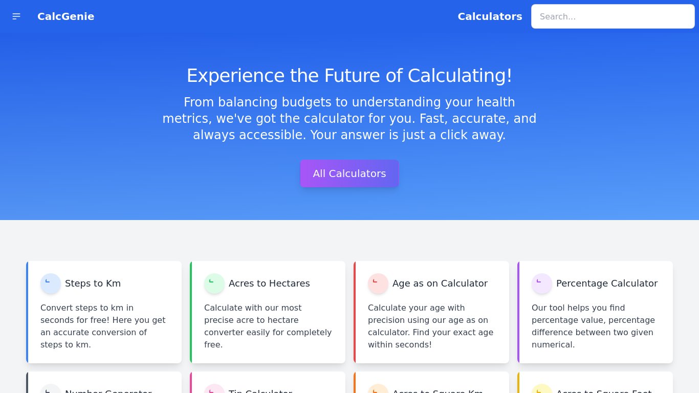 CalcGenie Landing page