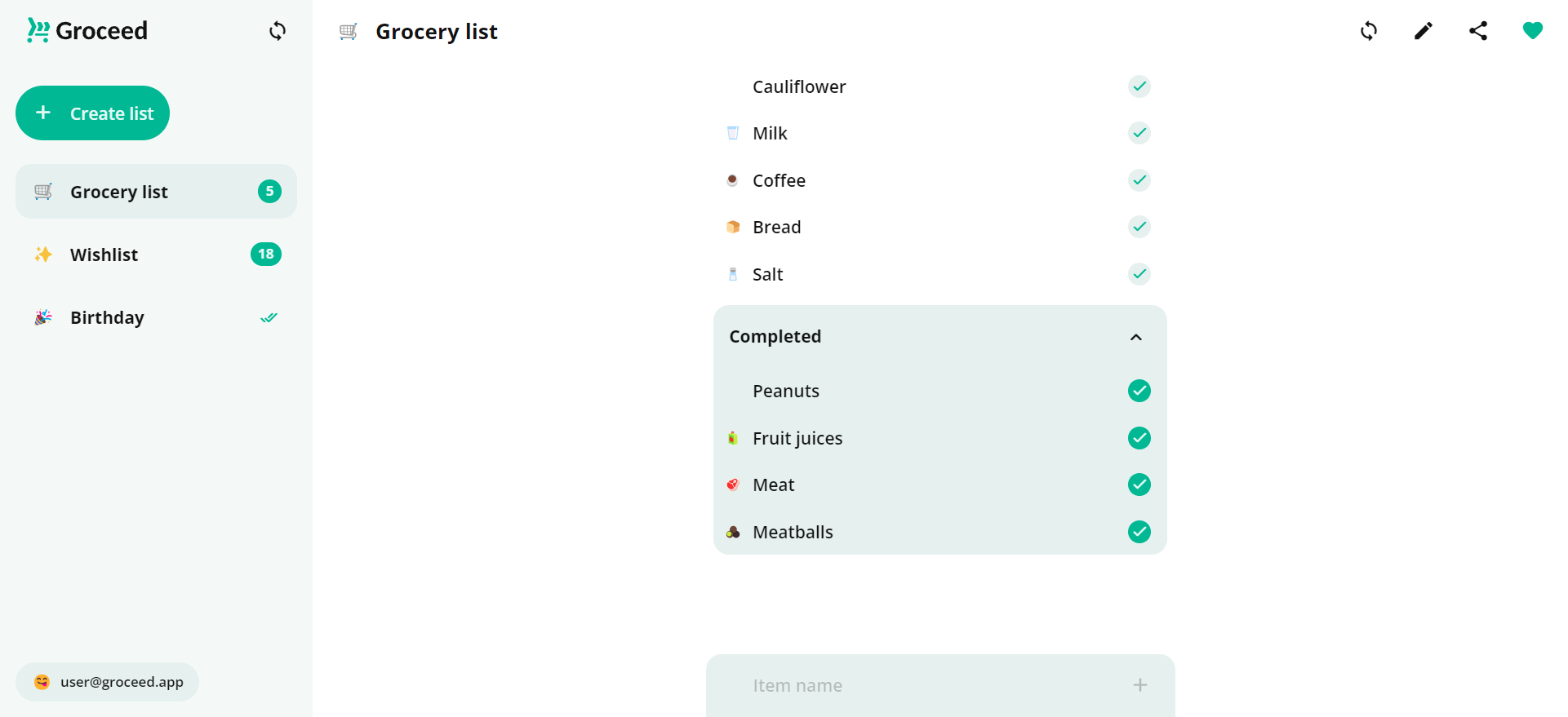 Groceed List detail