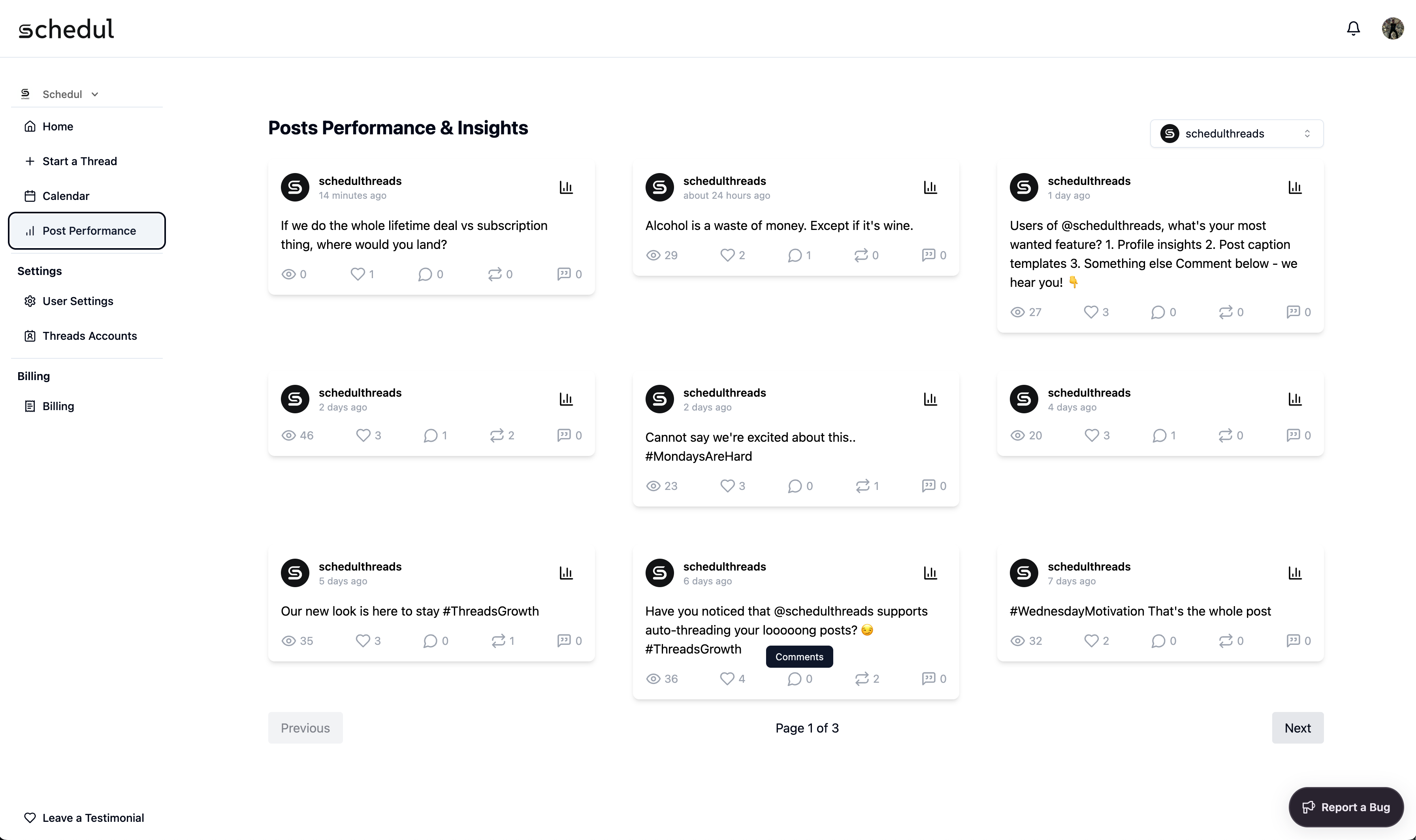 Schedul Threads Post Performance overview 