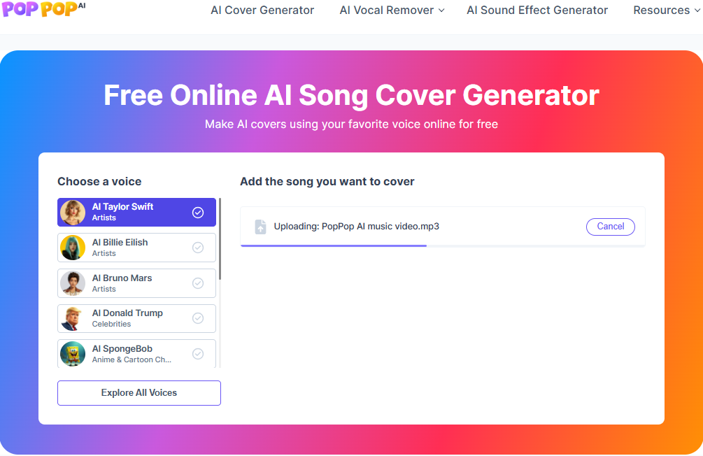 PopPop AI Song Cover Generating an AI song cover