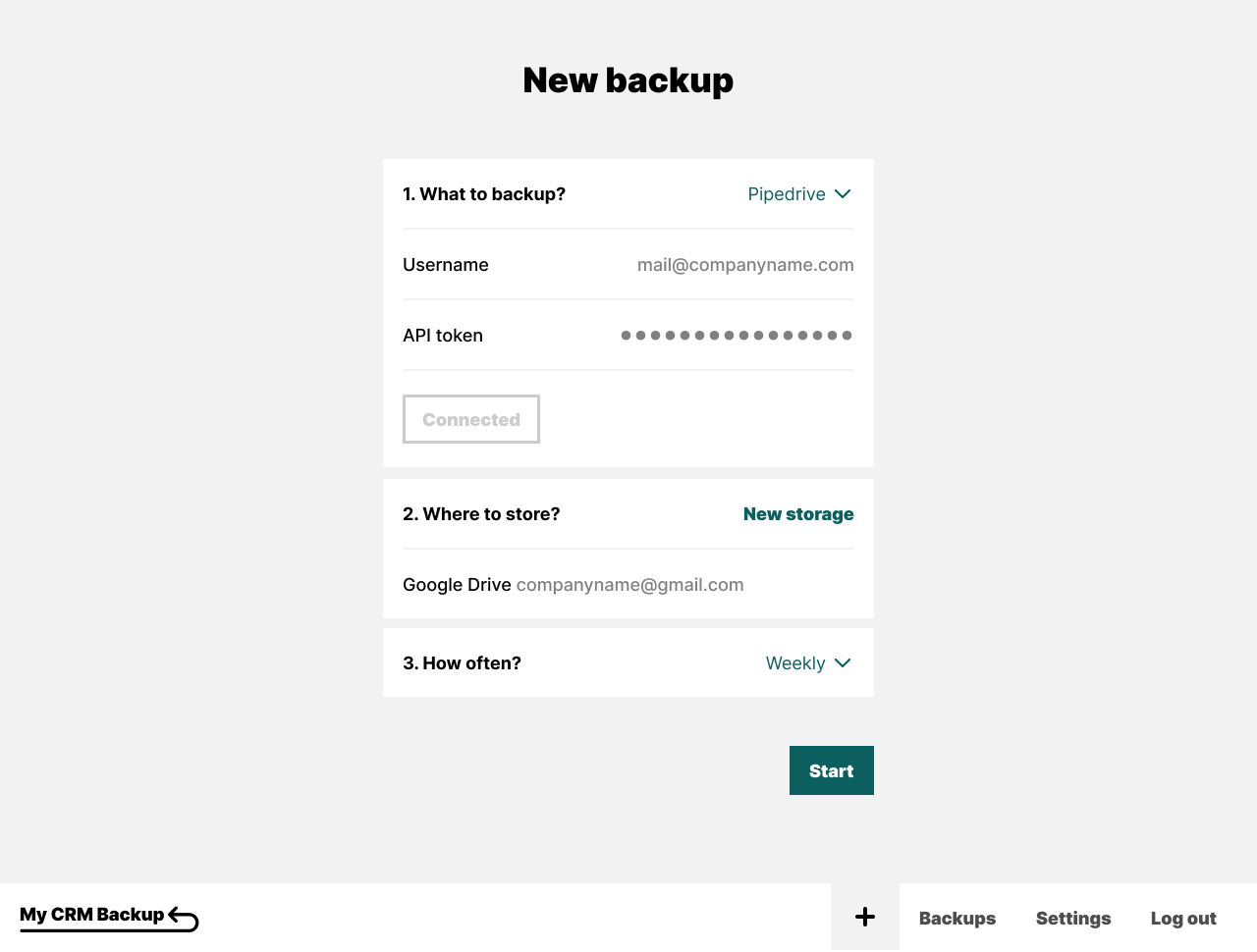 MyCRMBackup The process of New Backup