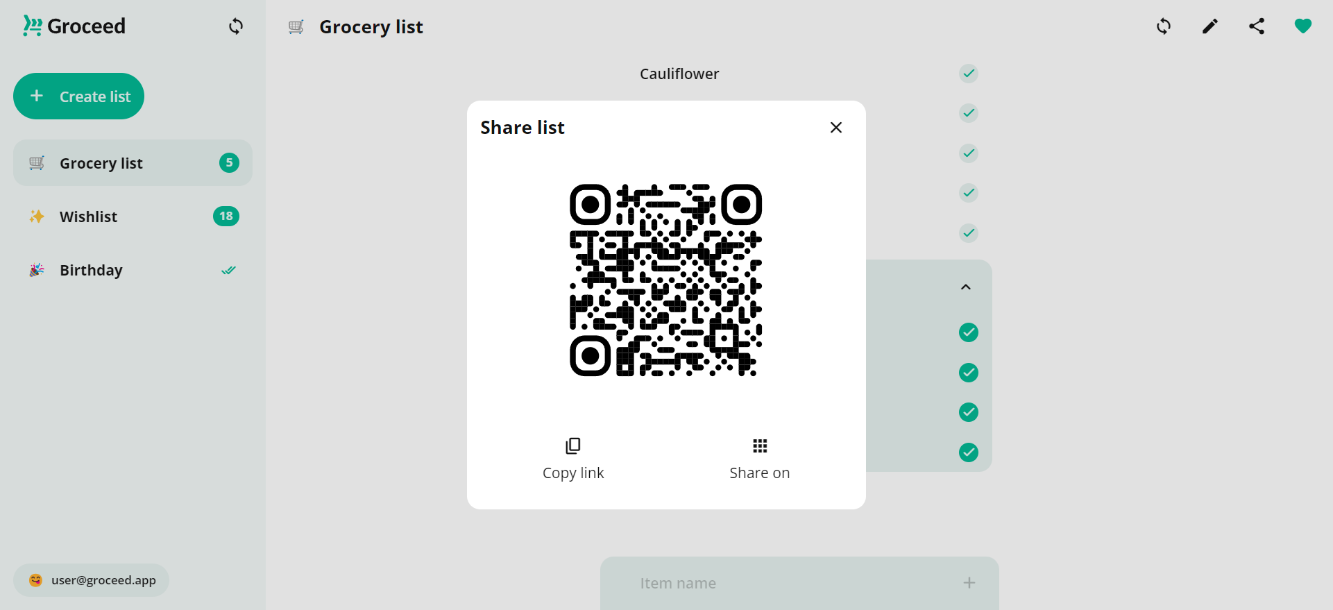 Groceed Share list