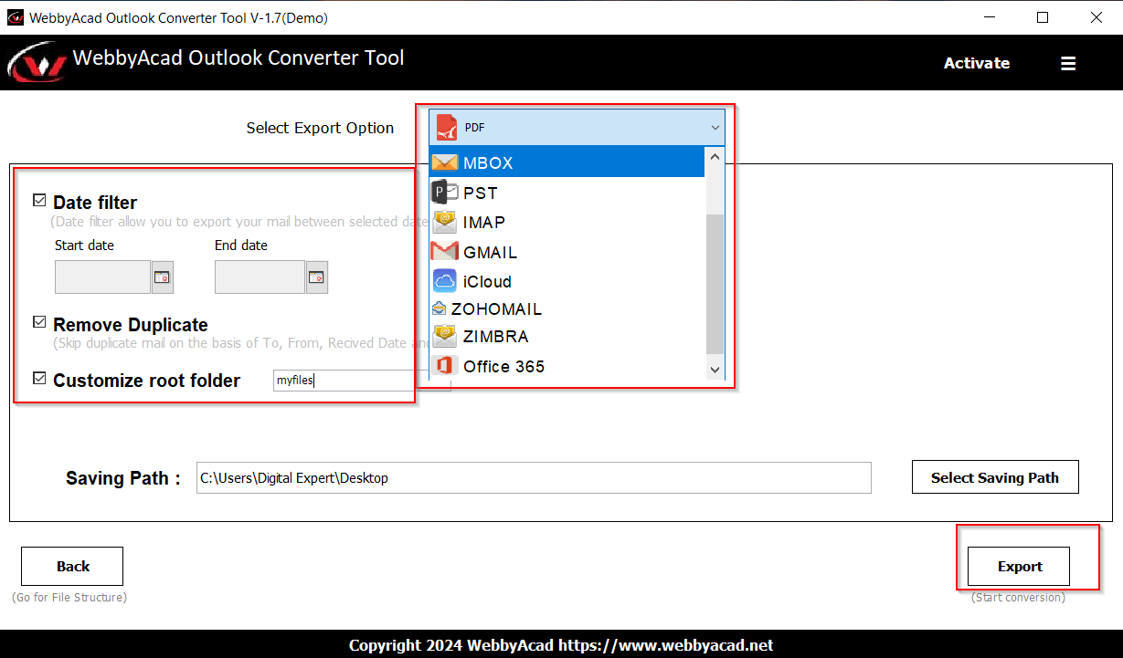 WebbyAcad Outlook Exporter Tool 