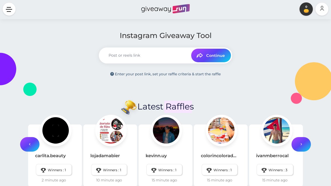 Giveawayrun Landing page