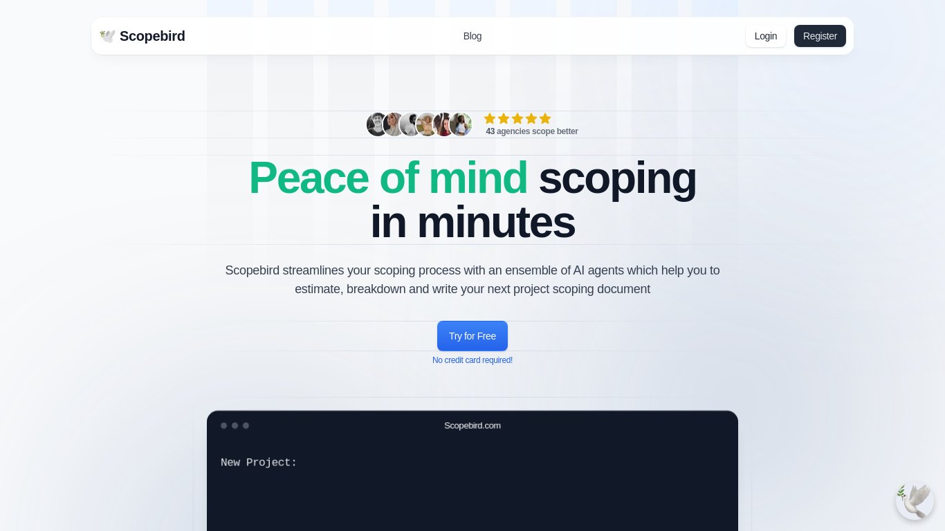 Scopebird Landing page