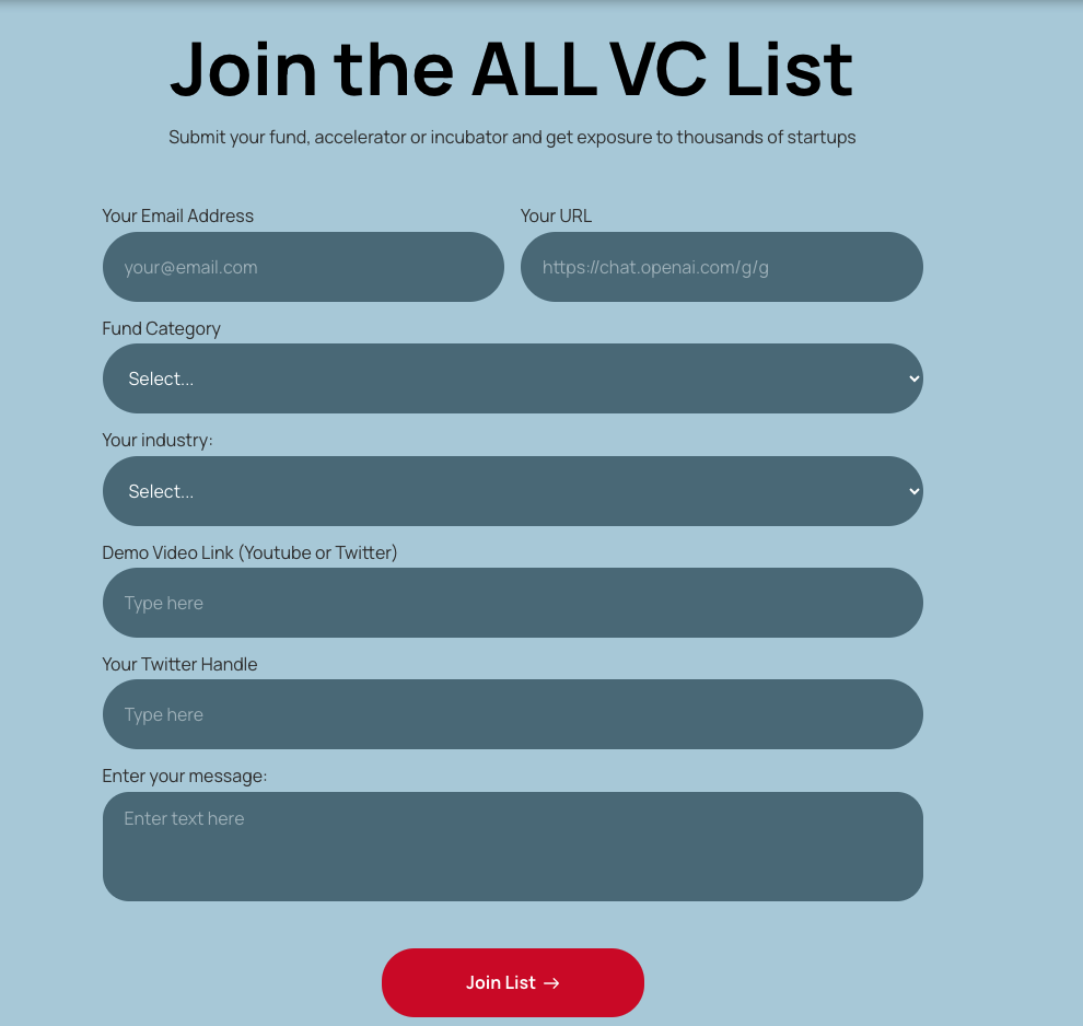 VCList.org Easy to sing up